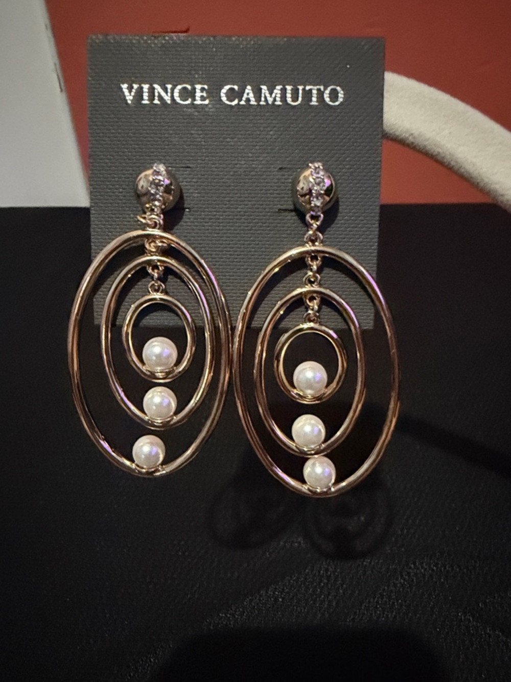 Vince Camuto Rose Gold Oval Hoop Earrings with Pearls